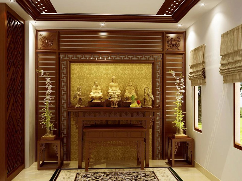 Phòng thờ đẹp cho biệt thự tân cổ điển với không gian trang nghiêm thờ Phật